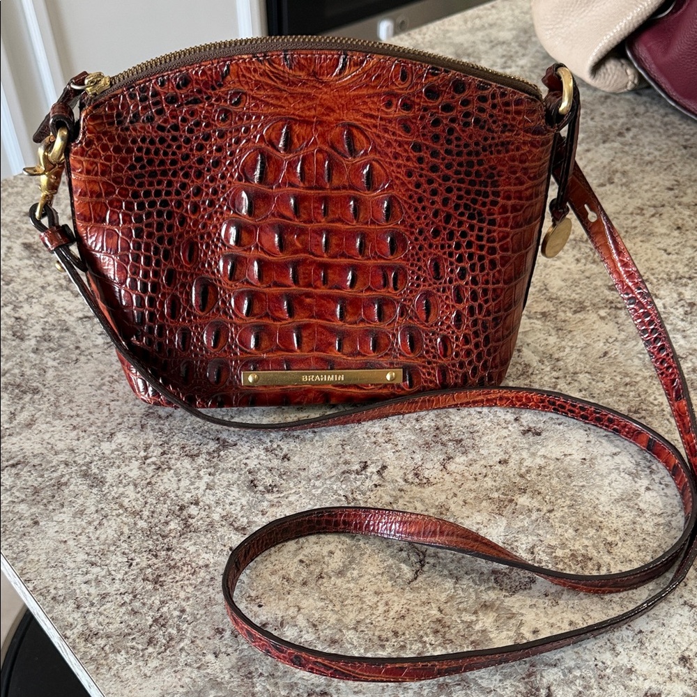 Brahmin Rich Red Embossed Crossbody Bag